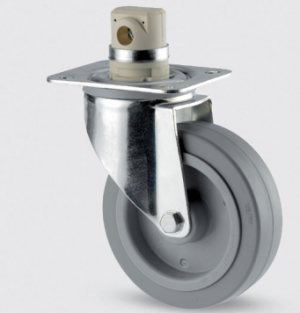 TENTE industrial central-locking caster. One brake lever brakes up to all four casters at the same time